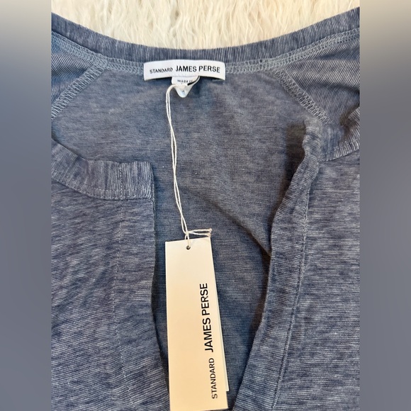 James Perse Split Neck Long Sleeve Tee 4/L NWT Heather Blue - Picture 3 of 7
